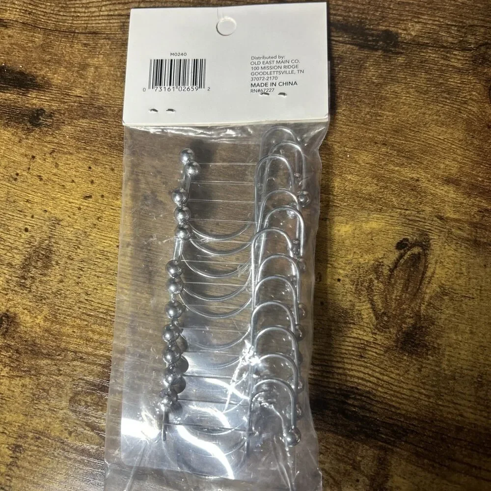 E.Z. Bath 12pc Shower Hooks Silver Stainless Steel Stays On Rod New Double Hooks